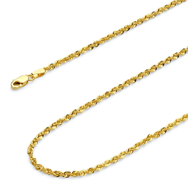 Wellingsale 14k Yellow Gold Polished 2mm HOLLOW Rope Chain Necklace 